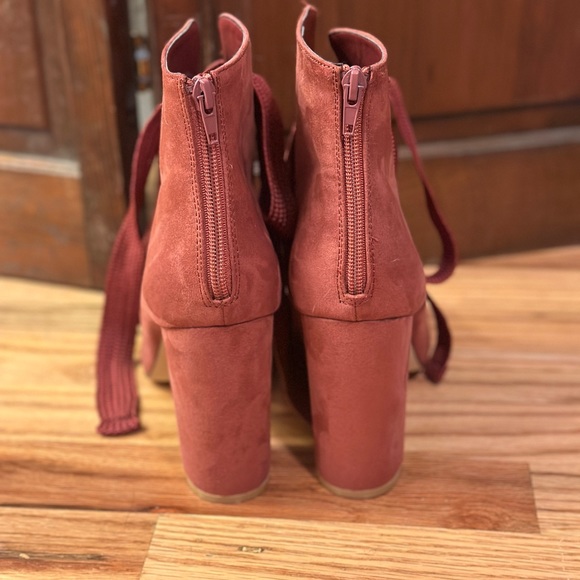 JustFab Maroon Lace-Up Peep Toe Booties (Never Worn) - Picture 3 of 5